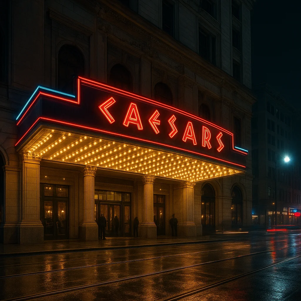 Caesars New Orleans casino exterior at night, Canal Street